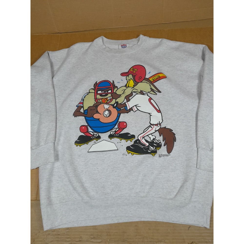 Vtg 90s  Looney Tunes Sweatshirt 1994  Sz XL Gray 2 Sided Print Taz Coyote Bugs